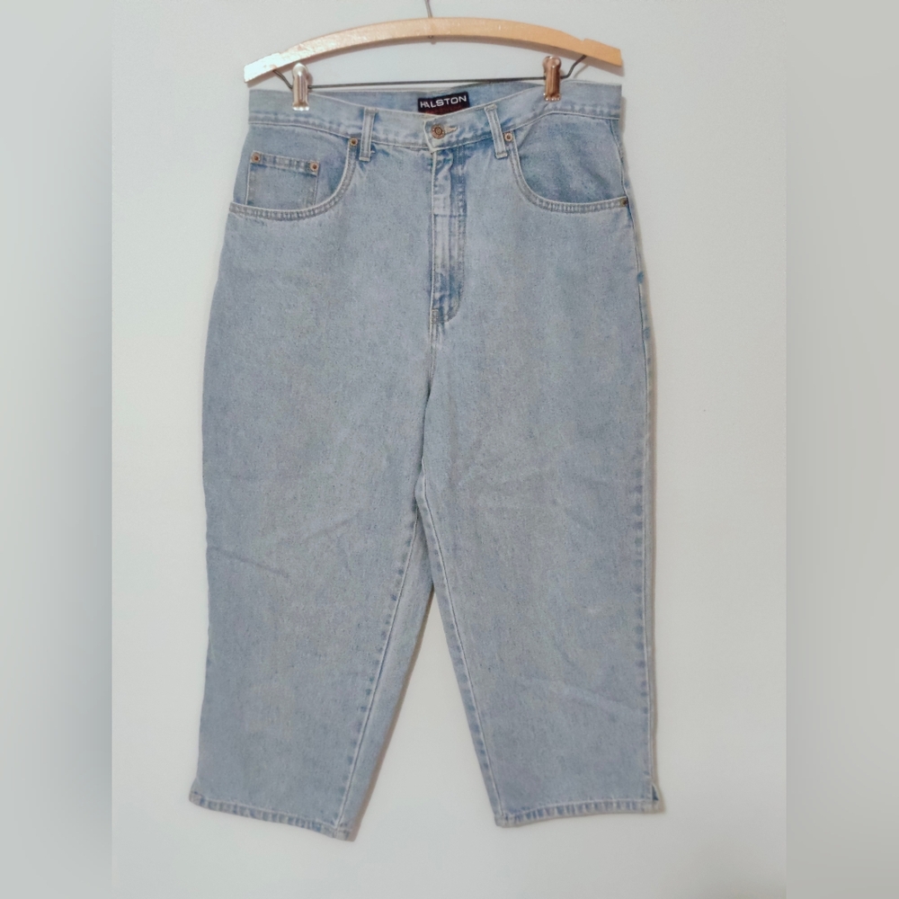Halston cropped barrel leg Vintage jeans 80s designer jeans baggy oversized chic
